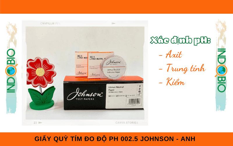 giấy quỳ tím đo độ pH 002.5 Johnson. Đo độ pH axit, trung tính, kiềm trong dung dịch
